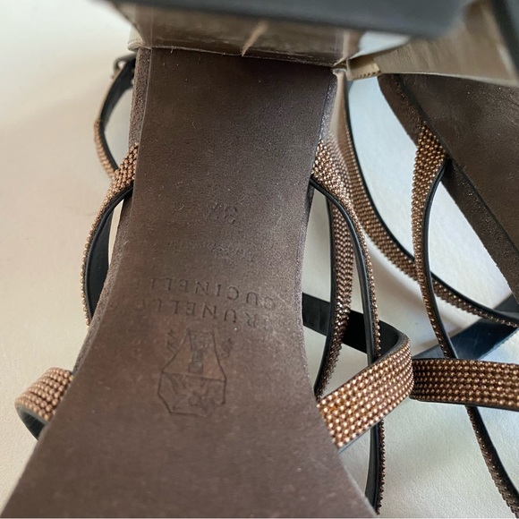Brunello Cucinelli Monili-Trim Strappy Sandals, Rose Gold NEW - Picture 12 of 12